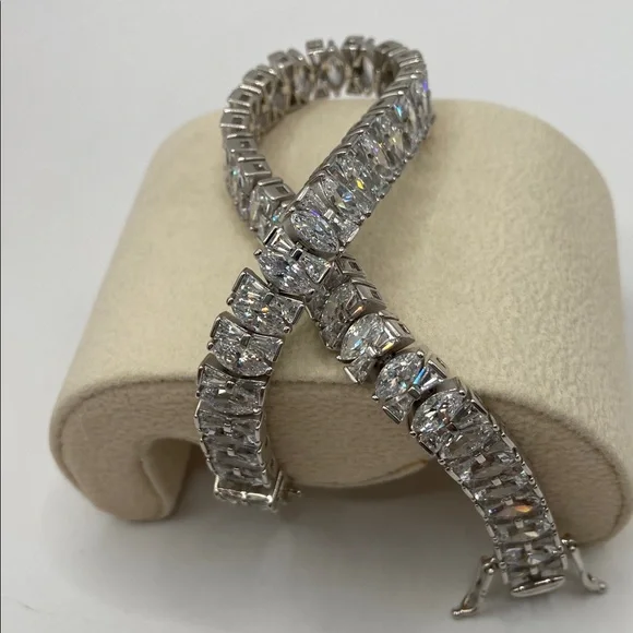 Victoria Wieck Sterling Silver 925 Simulated Diamond Marquise Baguette Bracelet - Picture 8 of 10